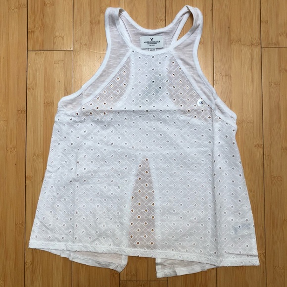 NWT American Eagle Outfitters Bright White Eyelet Split-Back Cami Tank - Picture 1 of 3